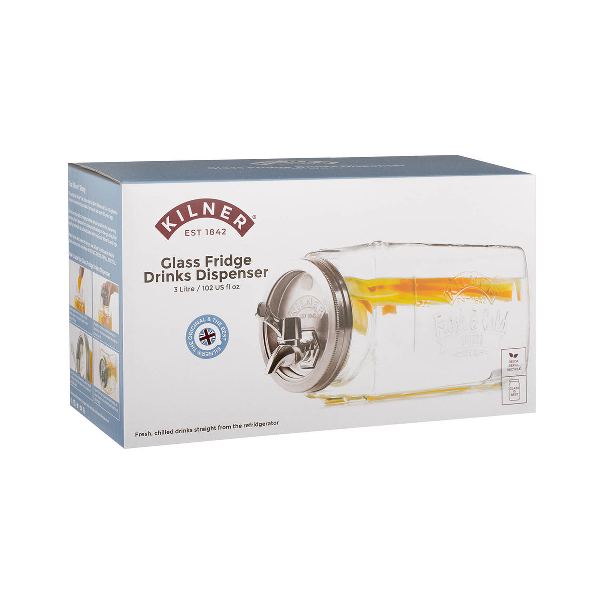 KILNER | Getränkespender, FRIDGE, klar, silber, 3 L